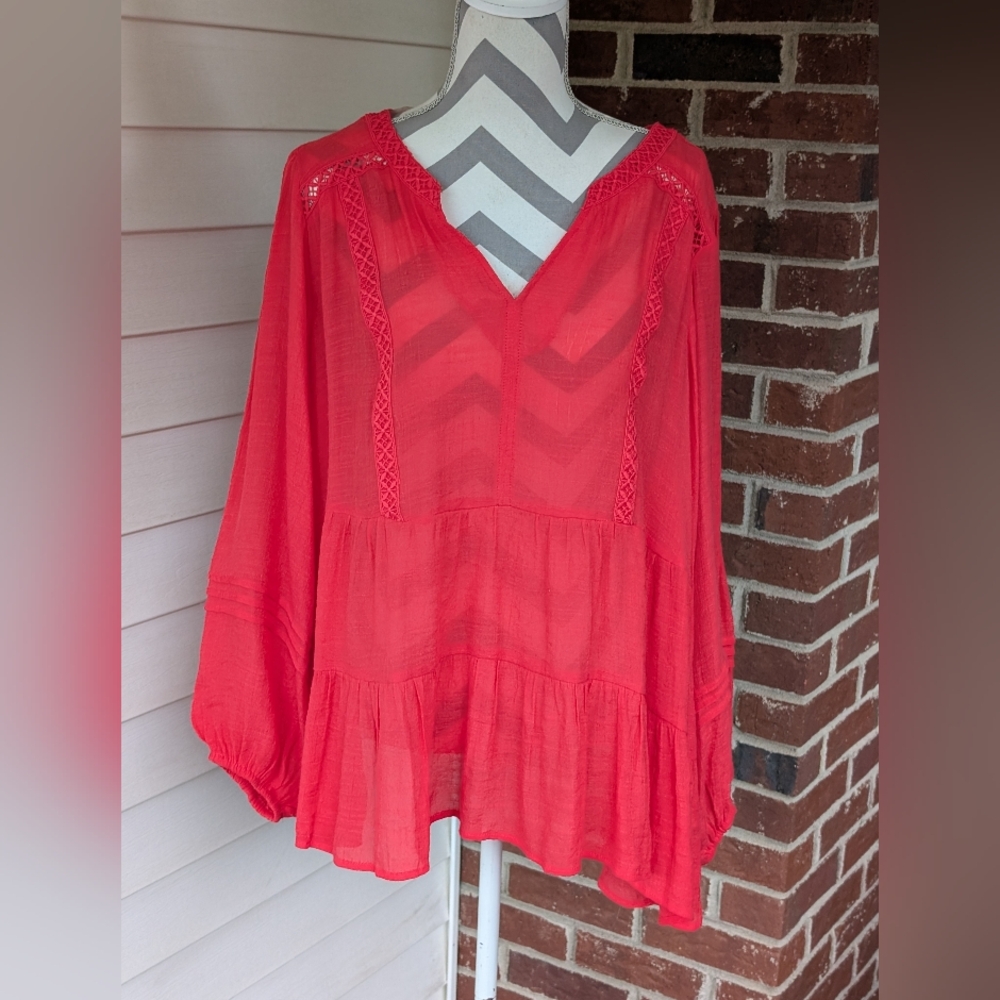 Zac And Zoe Women's 1X Coral/Red Tunic Blouse